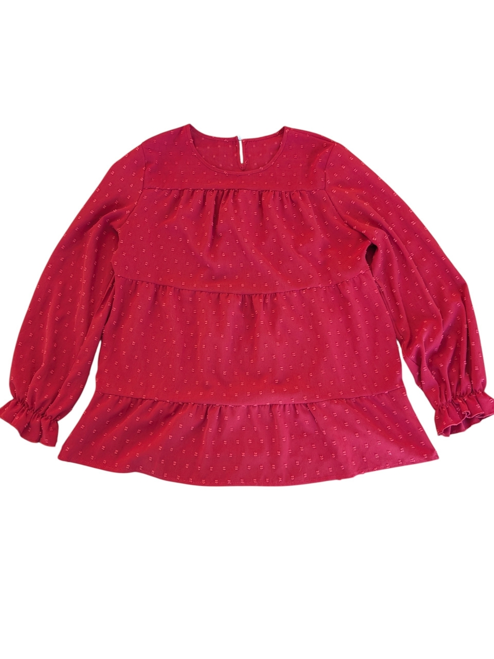 Women’s Red Tiered Long-Sleeve Blouse